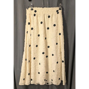 Eli + Ali Anthropologie Woman's Small Ivory Midi Skirt With Black Embroidered.